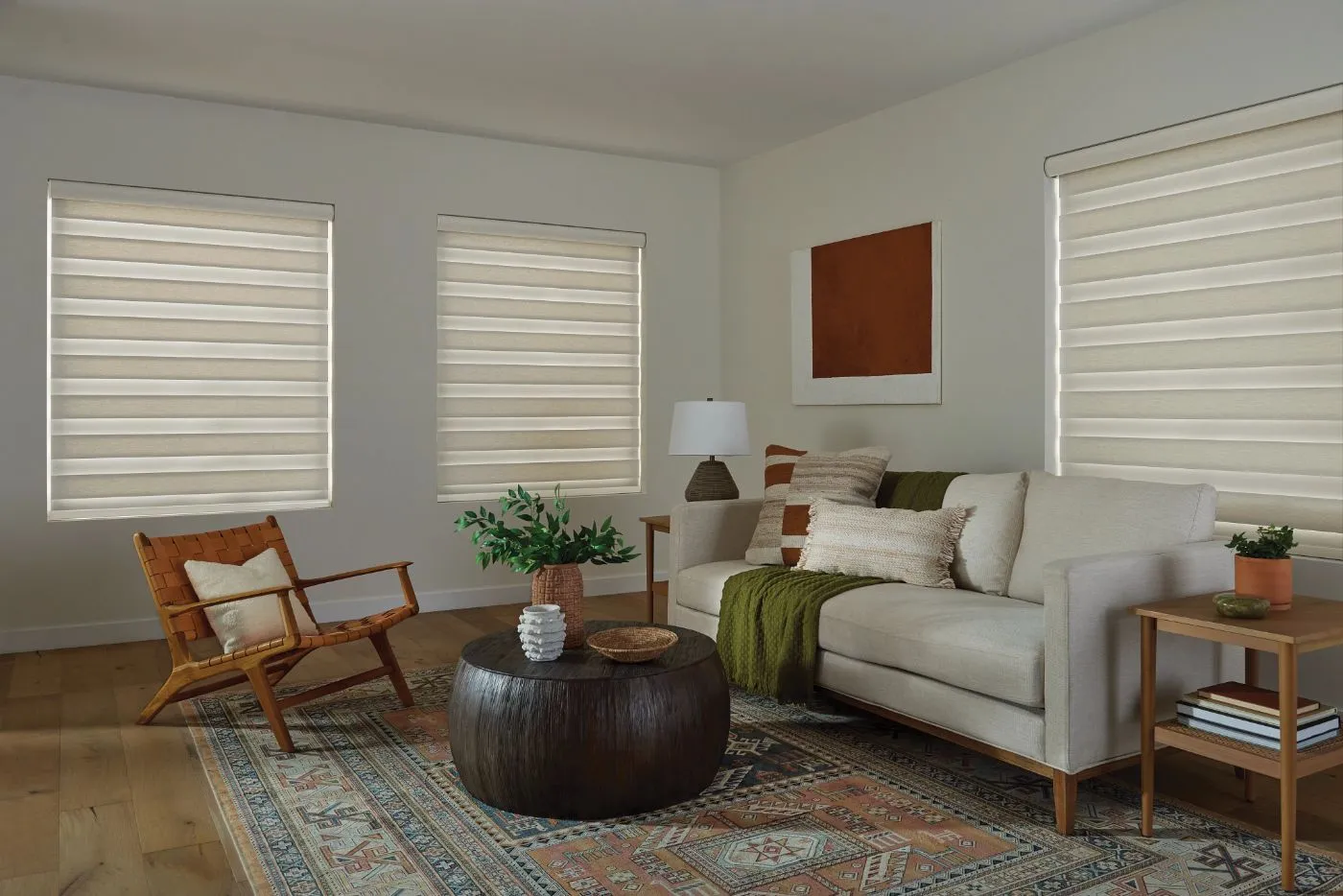 Layered & zebra shades in a North Atlanta home