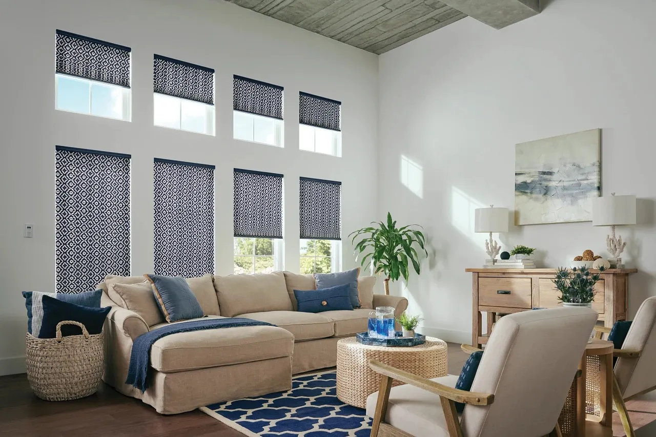 Pleated shades in a living room