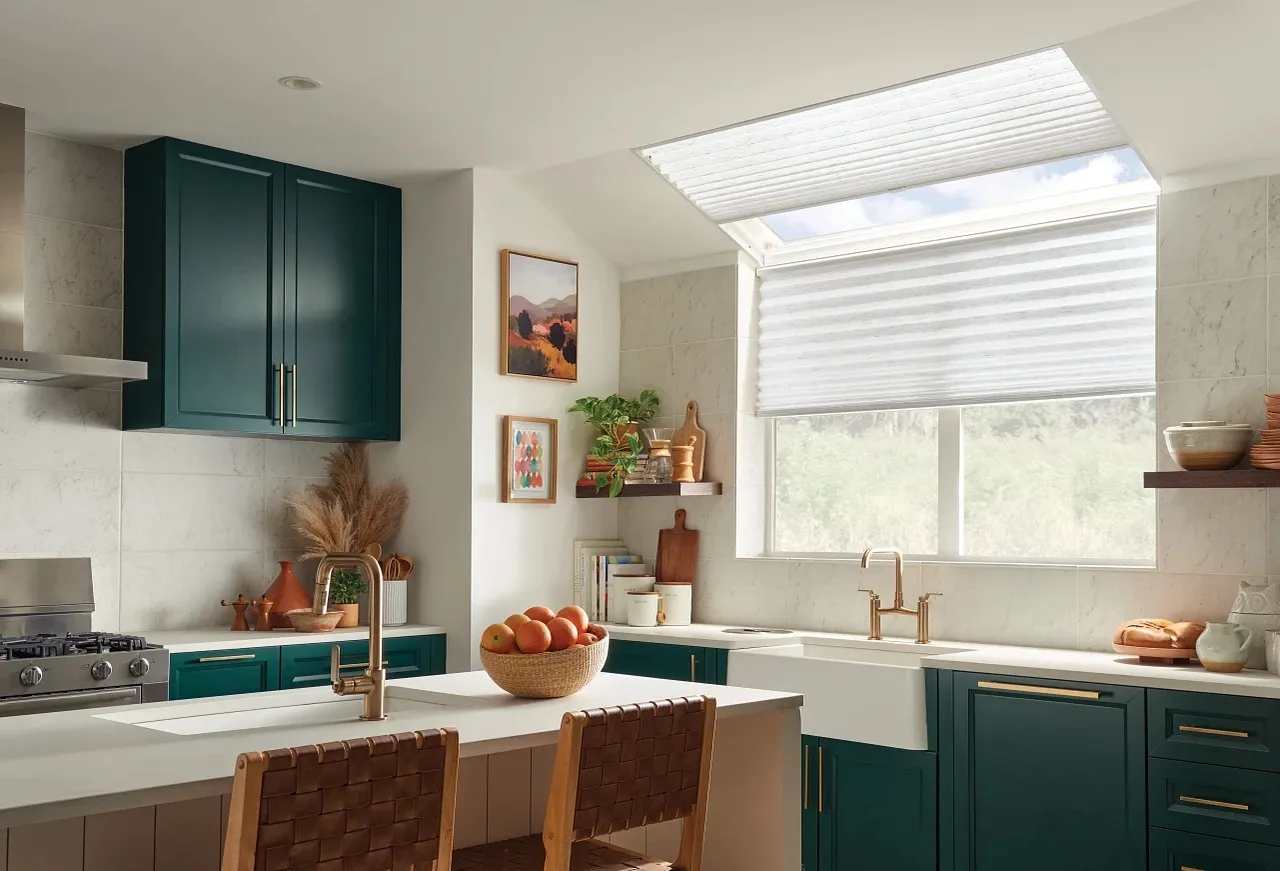 Pleated shades in a kitchen