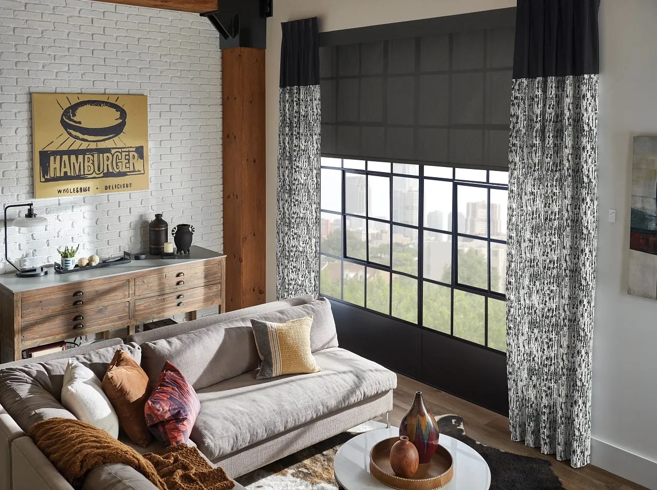 Roller shades in a loft