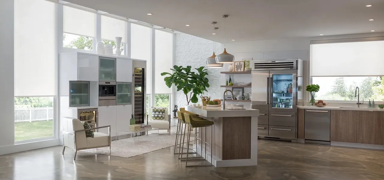Roller shades in a kitchen