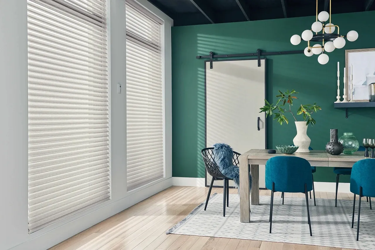 Sheer shades in a dining room