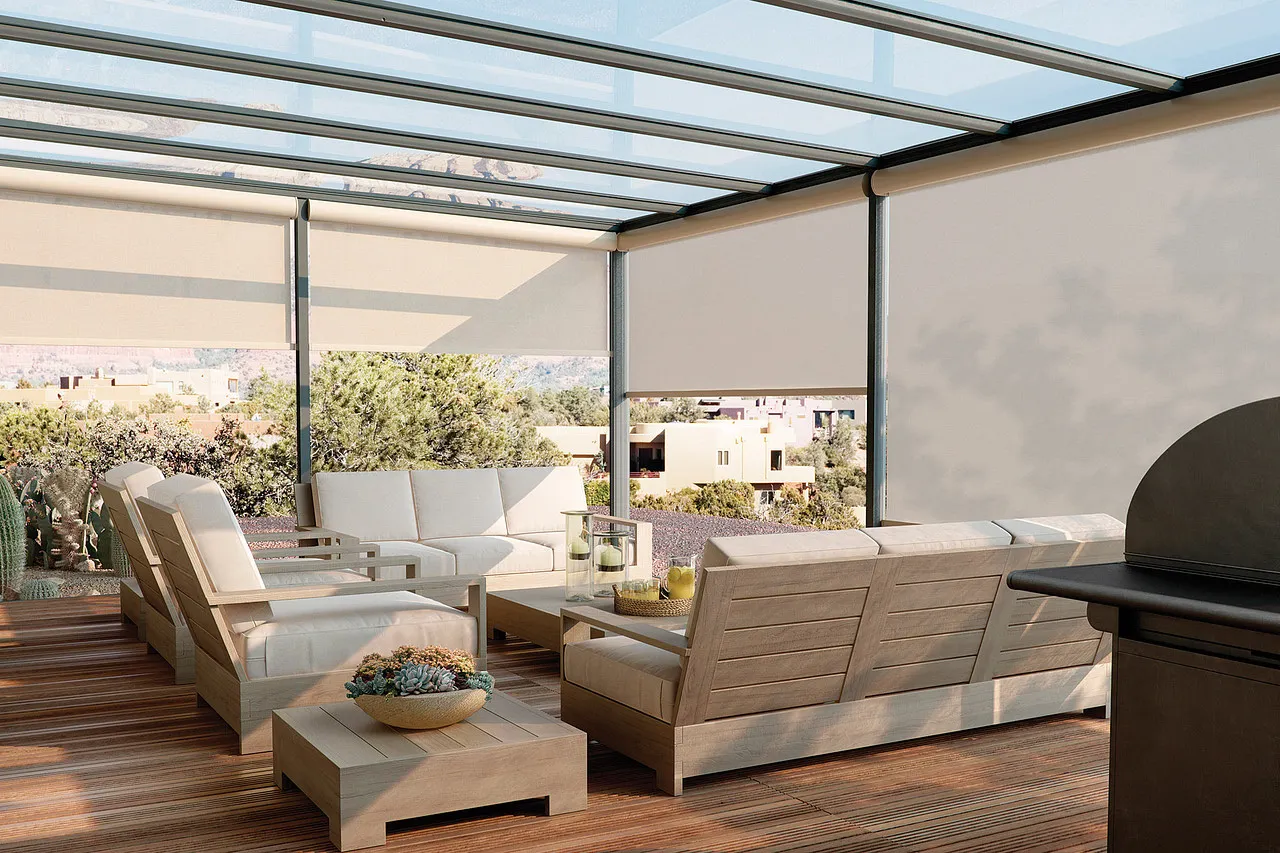 Solar shades in a covered patio