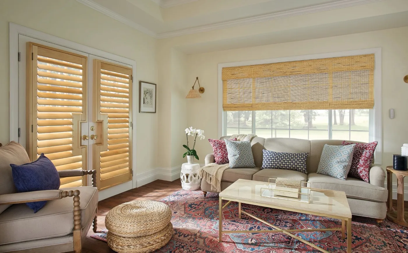 Natural woven wood shades in a North Atlanta home